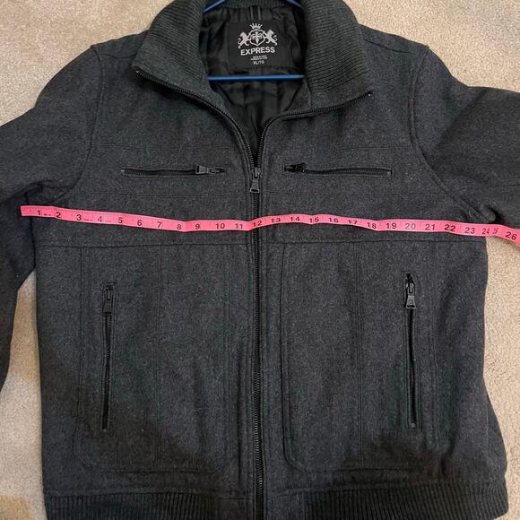 Express Men's Gray Wool Flannel Zip Up Bomber Jacket Coat Size XL EUC Winter - Picture 7 of 7